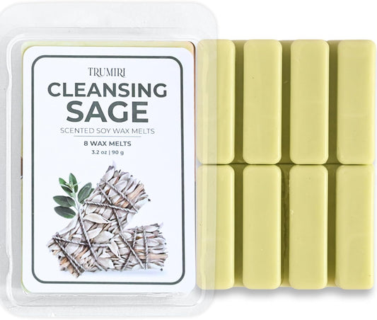 Cleansing Sage Scented Wax Melts - Made With Non Toxic Soy Wax And Essential Oils - Long Lasting Strong Scent Pet Safe Candle Wax Cubes Tarts For Warmers - For Cleansing Negative Energy And Protection