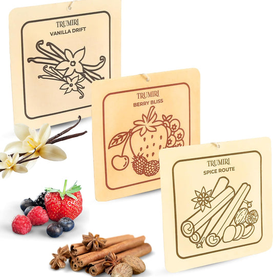 Long Lasting Car Air Freshener Deodorizer Hanging Type Gel Based Scent Diffuser - Variety Pack Of 3 - Berry Bliss|Spice Route|Vanilla - Aromatizante Ambientador Olores Para Carro