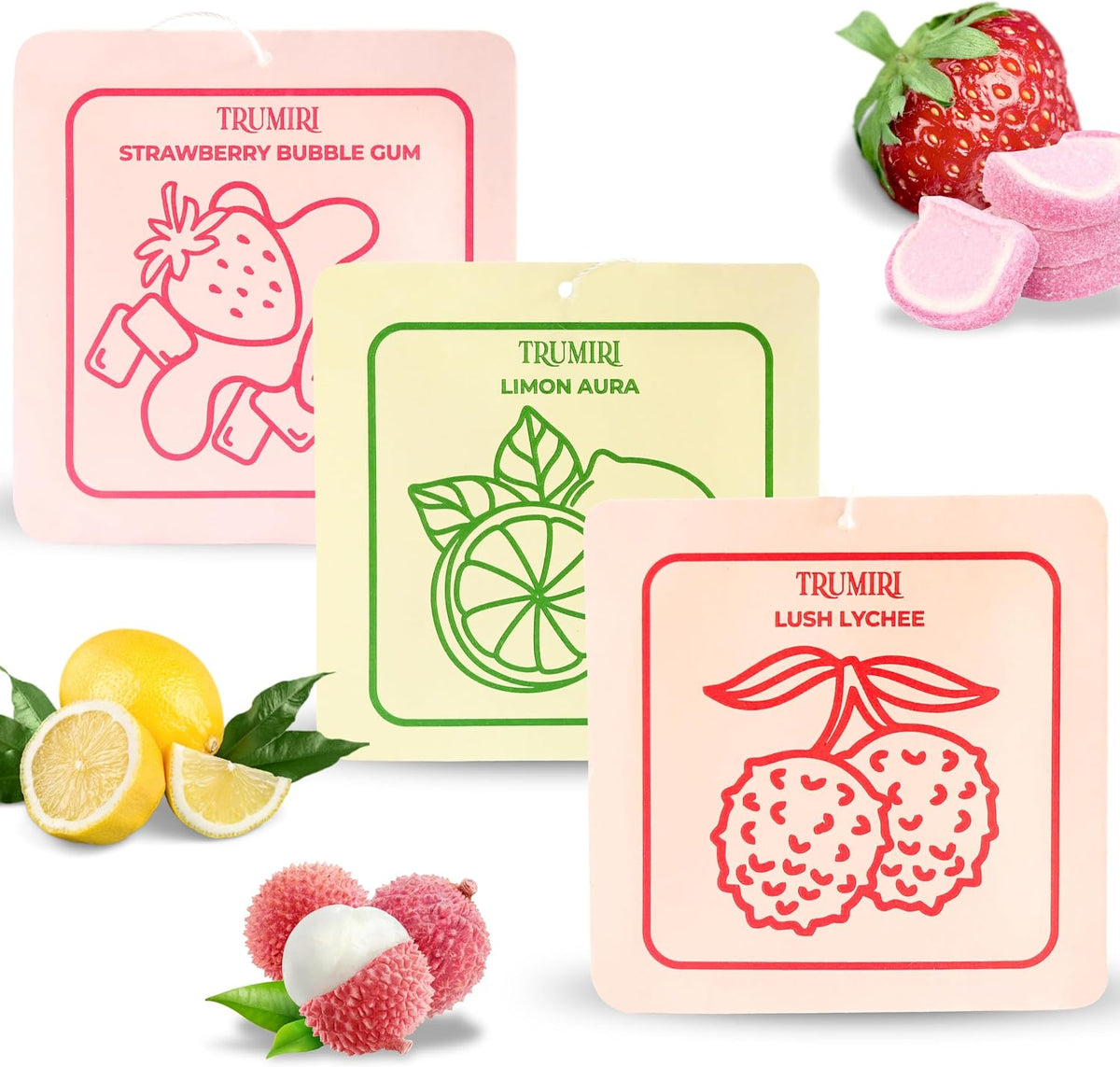 Scented Sachets for Drawer and Closet Freshener with Long Lasting Scent - Variety Pack of 3 - Limon Aura|Strawberry Bubble Gum|Lush Lychee - Home Fragrance Sachet - Olores para Closet De Ropa