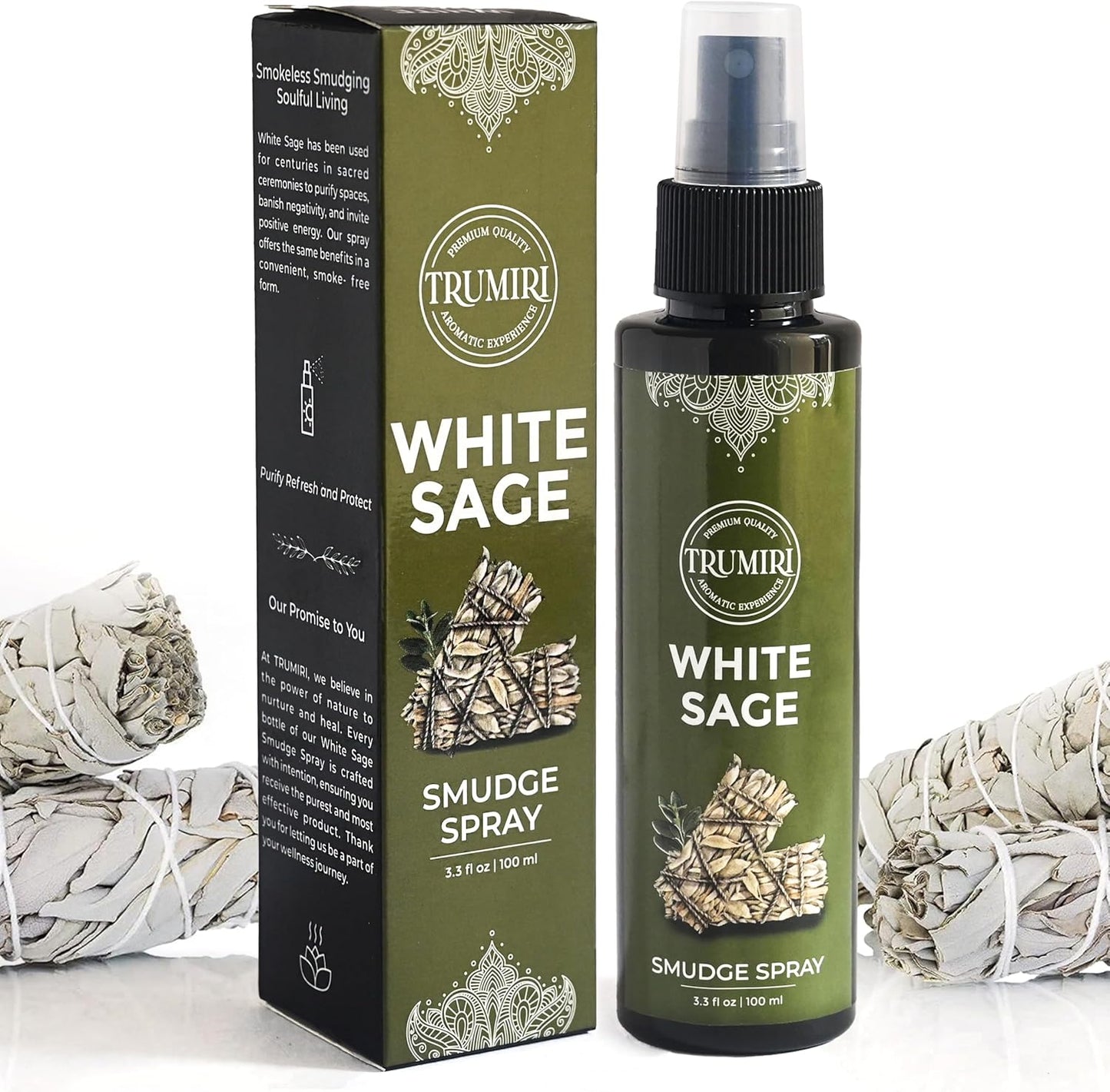 White Sage Spray for Spiritual Cleansing Negative Energy and Protection - Smudge Spray Made with Natural Non Toxic Sage Essential Oil - Salvia Blanca para Limpiar