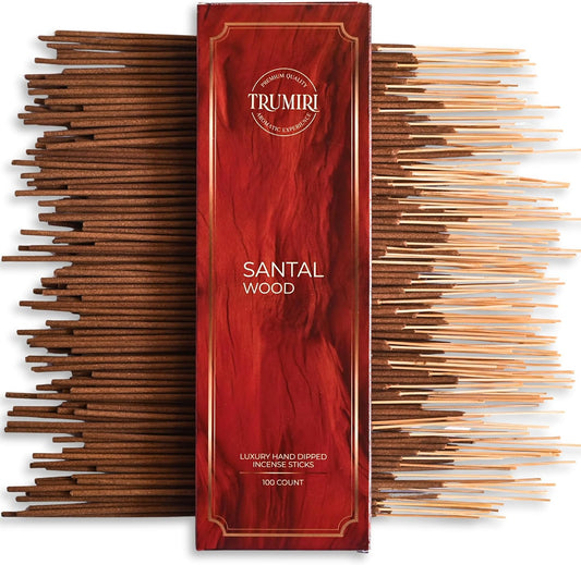 Santal Incense Sticks - Pack of 100 Insence-Sticks - Incienso De Sandalo - Made with Natural Sandalwood - Scented Inscents Non Toxic Insense Incents