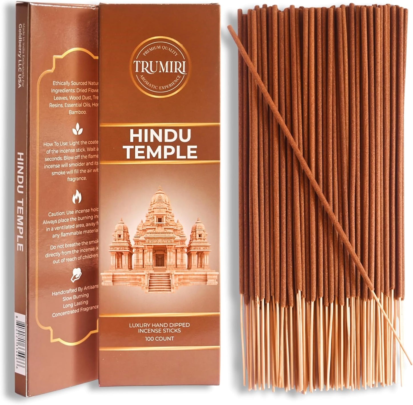 Hindu Temple Incense Sticks - Pack of 100 Insence-Sticks - Made with Natural Non Toxic Raw Ingredients - Sacred Insence Indian Spiritual Agarbatti Insense