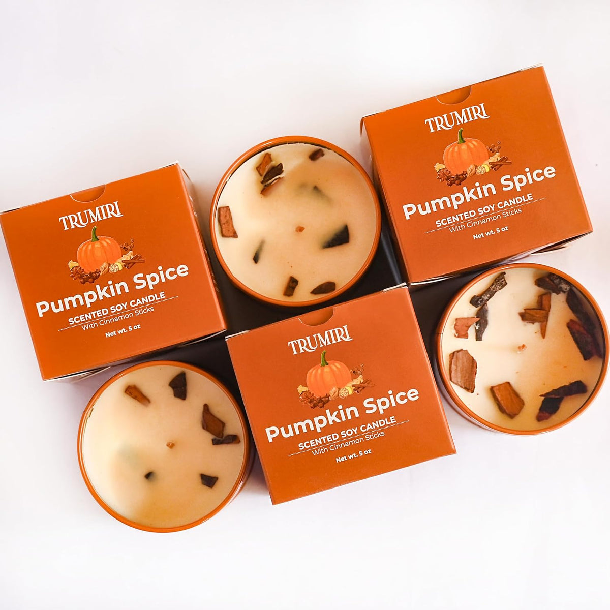 Pumpkin Spice - Cinnamon Soy Candles for Home Scented - for Fall Halloween Thanksgiving Holidays - Pack of 3 x 5oz Natural Clean Non Toxic Long Lasting Highly Scented Candels with Essential Oils