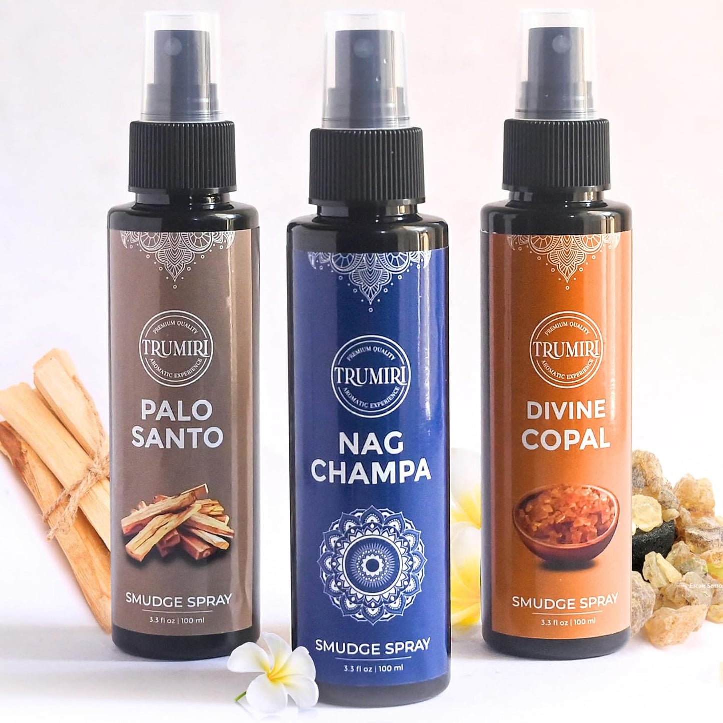 Set of 3 Smudge Sprays Palo Santo|Nag Champa|Copal for Cleansing Negative Energy and Protection - Natural Room Sprays and Body Mists Made with Non Toxic Essential Oils