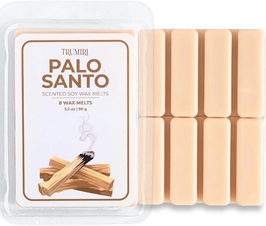 Palo Santo Scented Wax Melts - Made With Non Toxic Soy Wax And Essential Oils - Long Lasting Strong Scent Pet Safe Candle Wax Cubes Tarts For Warmers - For Cleansing Negative Energy And Protection