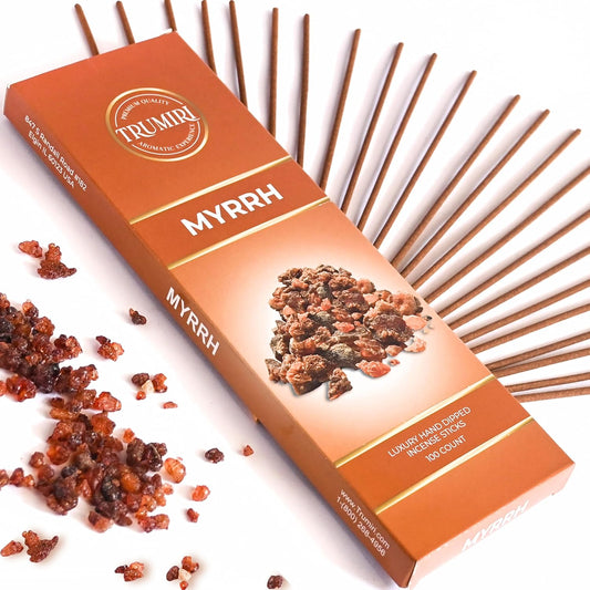 Myrrh Incense Sticks - Pack of 100 Insence-Sticks - Made with Natural Non Toxic Incienso De Mirra - Scented Insense Indian Spiritual Agarbatti Inscents