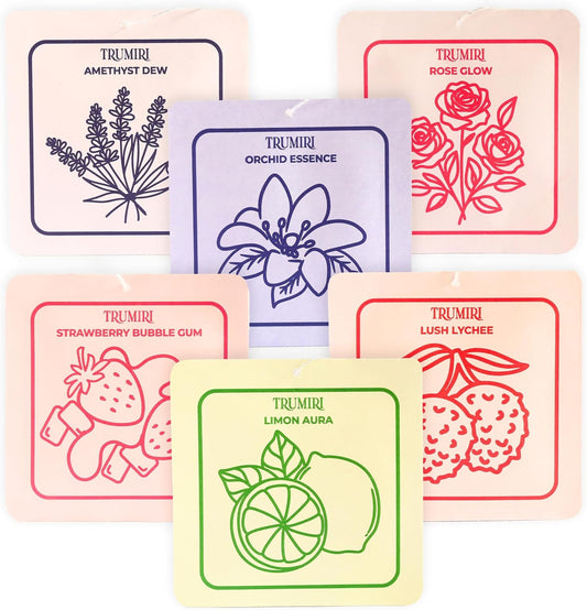 Scented Sachets for Drawer and Closet Freshener with Long Lasting Scent - Variety Pack of 6 - Amethyst Dew|Orchid Essence|Rose Glow|Limon Aura|Strawberry Bubble Gum|Lush Lychee - Home Fragrance