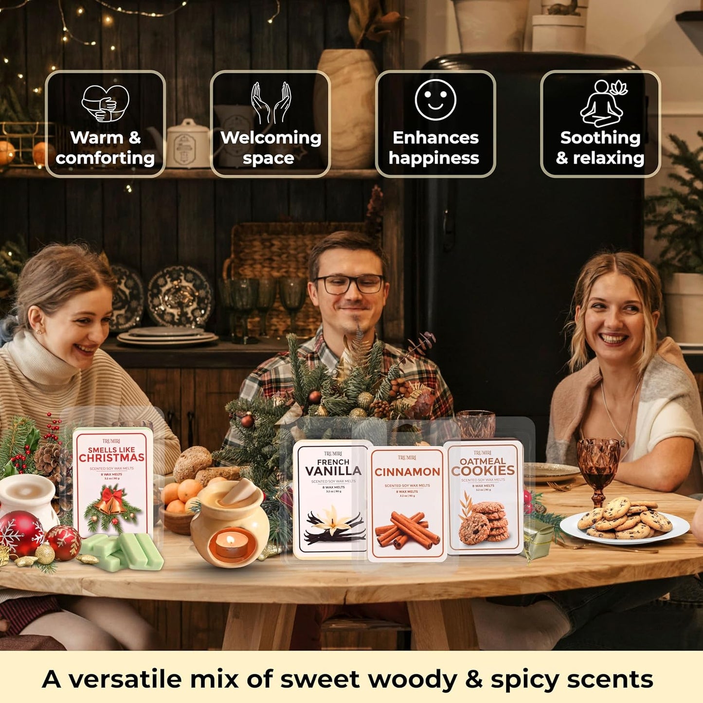 Scented Wax Melts Variety Pack Oatmeal Cookies|Smells Like Christmas|Cinnamon|French Vanilla - Made With Non Toxic Soy Wax And Essential Oils - Long Lasting Scent Pet Safe Candle Wax Cubes For Warmers
