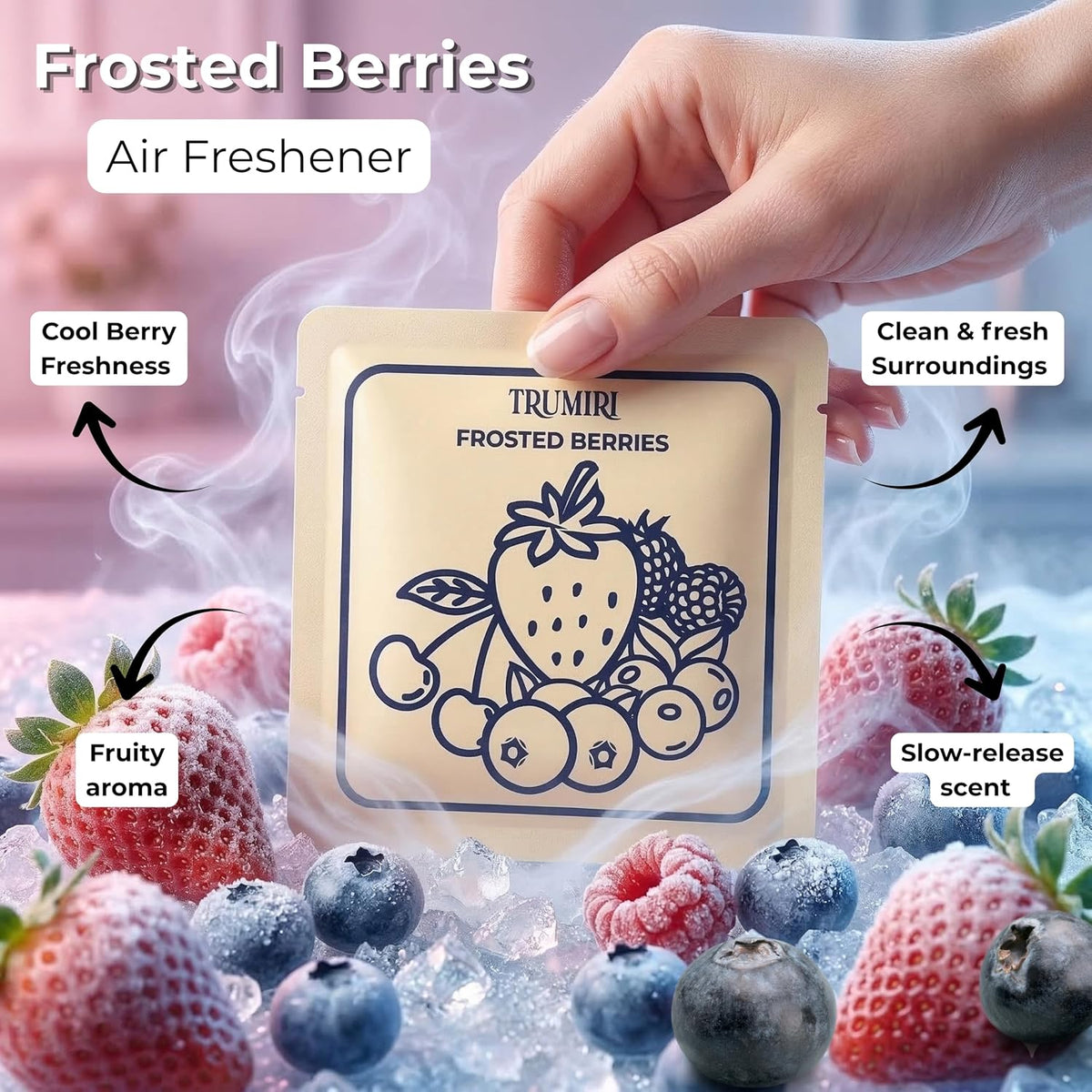 Frosted Berries Scented Drawer & Closet Air Freshener Sachet– Long-Lasting Hanging Sachet Bag, Scent Diffuser, Odor Eliminator, Wardrobes, Dressers– Home Fragrance Gift Set for Women, New Mom Gifts