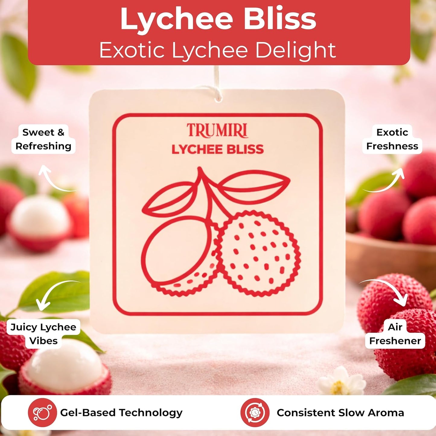Lychee Bliss - Room Deodorizer Gel Odor Eliminator For Home - Pack Of 3 - Bathroom Air Freshener Odor Absorber - Closet Deodorizer - Non Plug In Strong Scent For Kitchen Trash Basement Shoe Rack