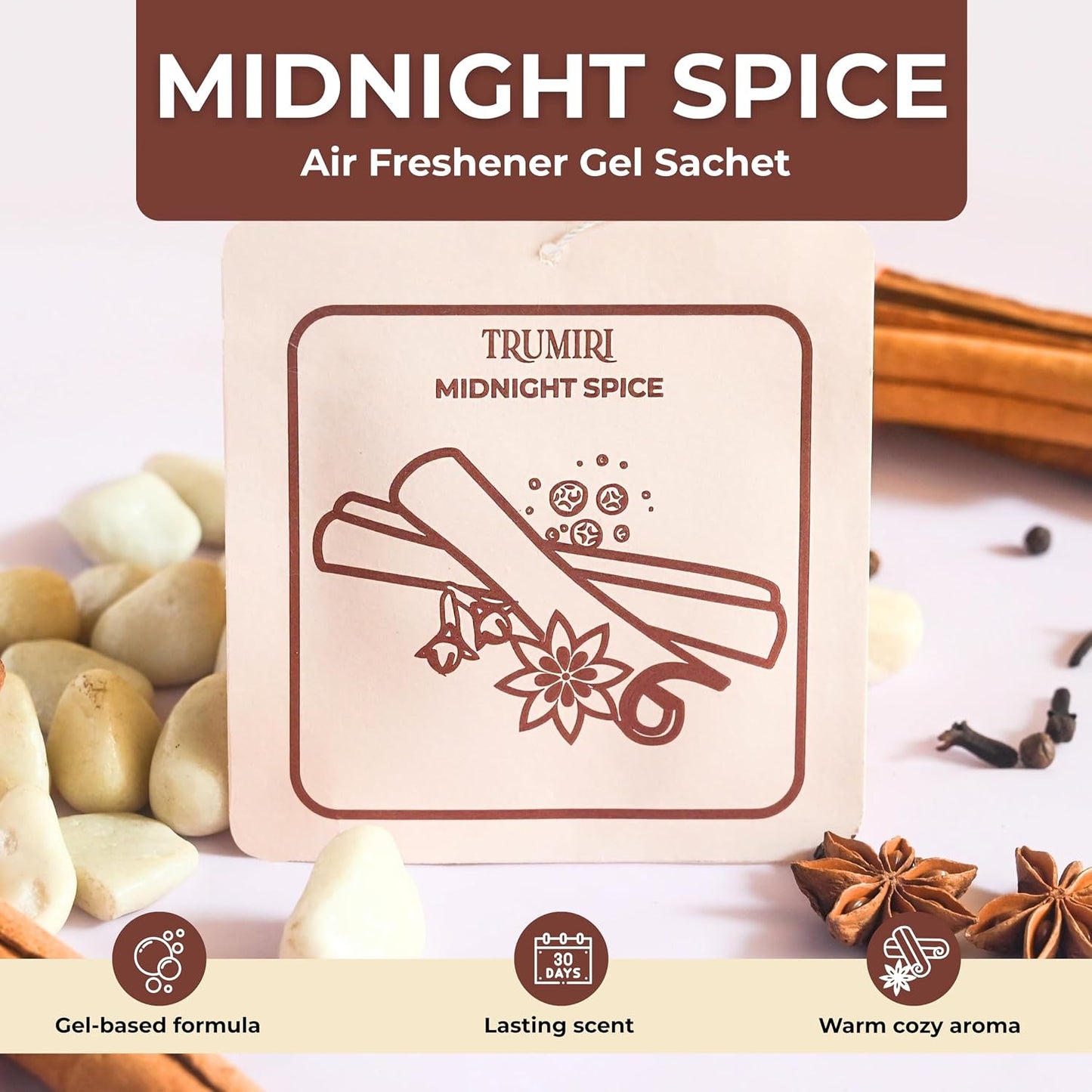 Midnight Spice - Room Deodorizer Gel Odor Eliminator For Home - Pack Of 3 - Bathroom Air Freshener Odor Absorber - Closet Deodorizer - Non Plug In Strong Scent For Kitchen Trash Basement Shoe Rack