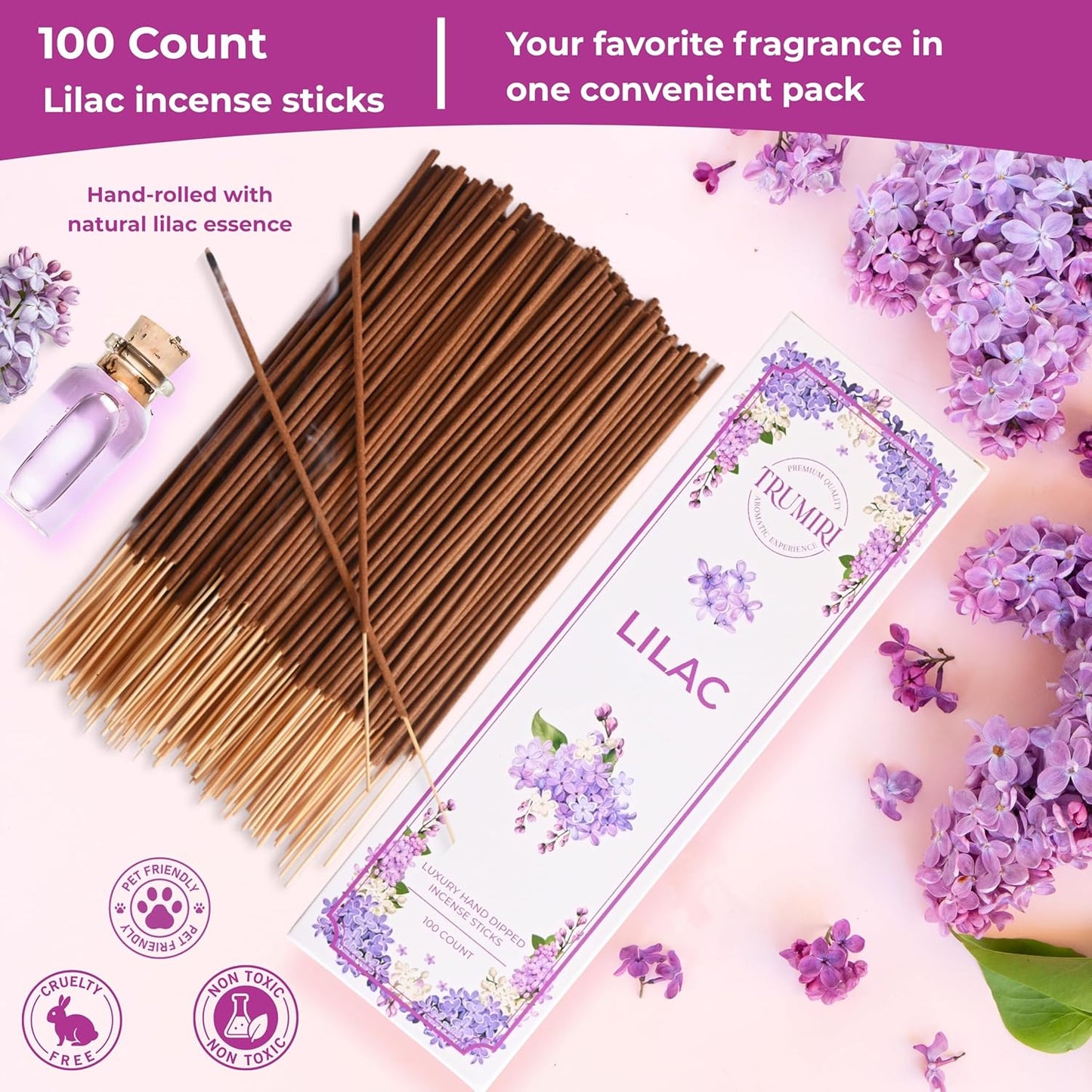 Lilac Incense Sticks - Pack of 100 Inscents-Sticks - Inciensos Aromaticos para La Casa - Made with Natural Insence Ingredients - Scented Insense Non Toxic Incents