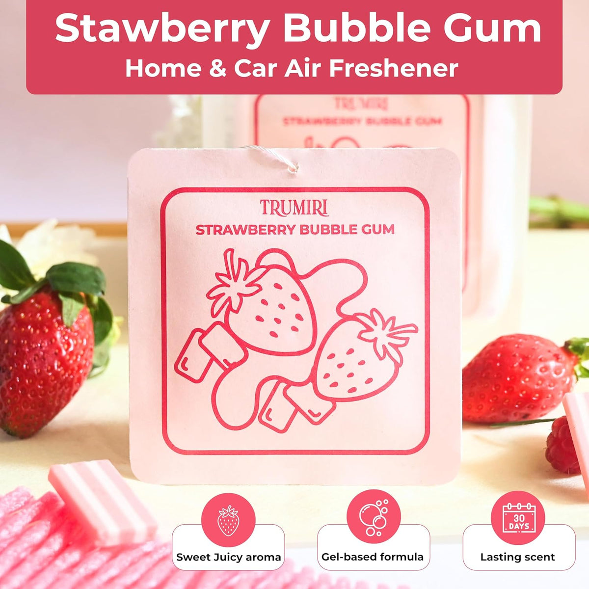 Strawberry Bubble Gum - Scented Sachets for Drawer and Closet Freshener with Long Lasting Scent - Home Fragrance Sachet Bag Dresser Refresher Packet - Olores para Closet De Ropa