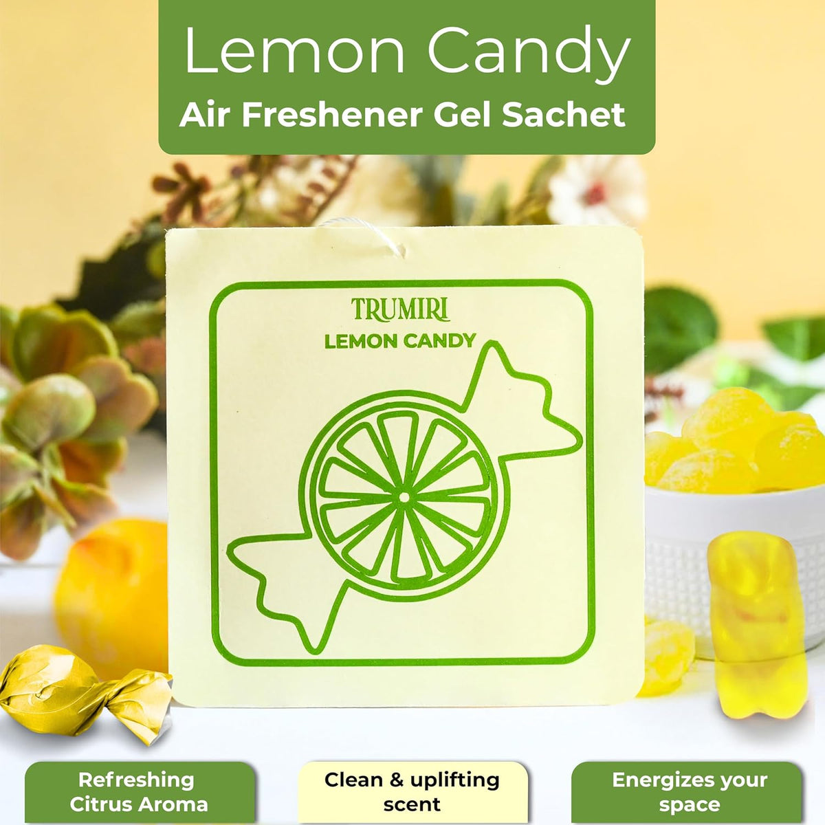 Lemon Candy - Room Deodorizer Gel Odor Eliminator For Home - Bathroom Air Freshener Odor Absorber - Closet Deodorizer - Long Lasting Non Plug In Strong Scent For Kitchen Trash Basement Shoe Rack
