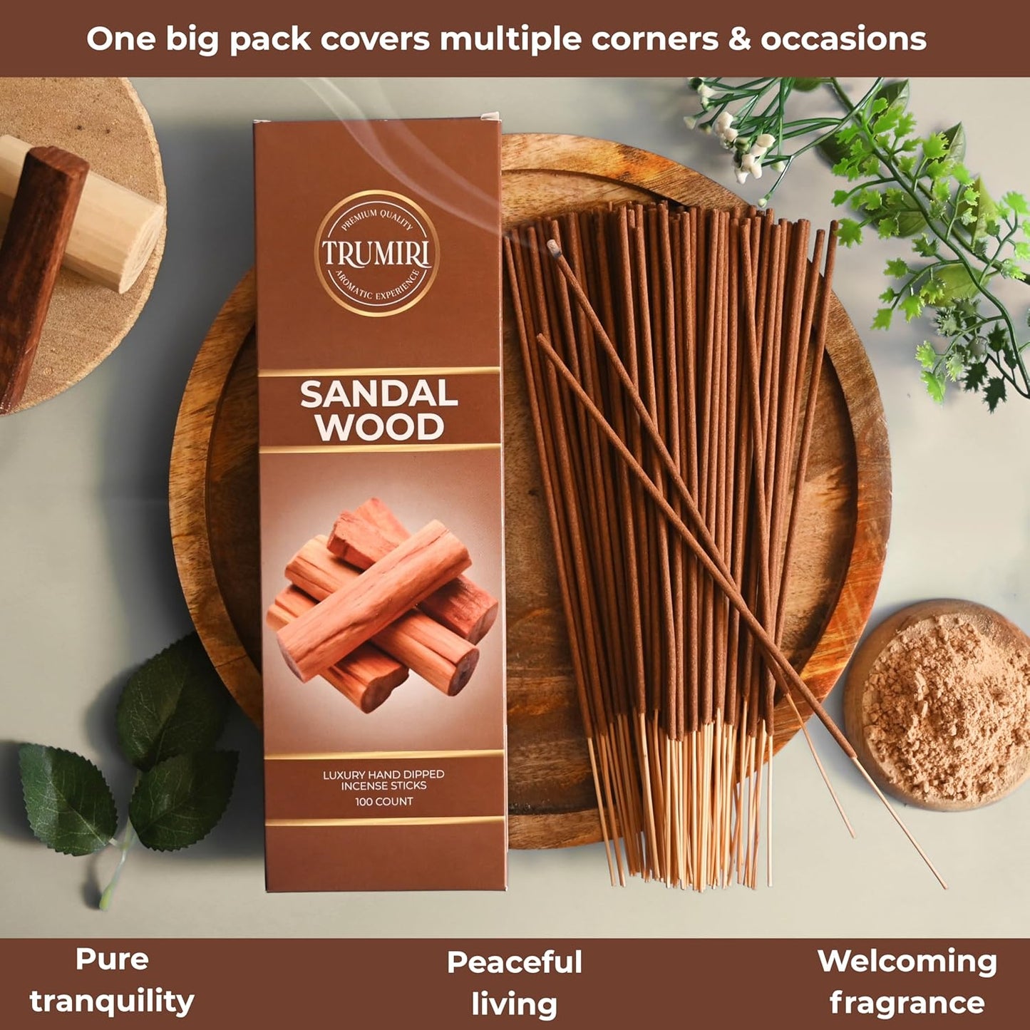 Sandalwood Incense Sticks - Pack of 100 Insence-Sticks - Made with Natural Incienso De Sandalo - Non Toxic Inscents Indian Spiritual Agarbatti Insense
