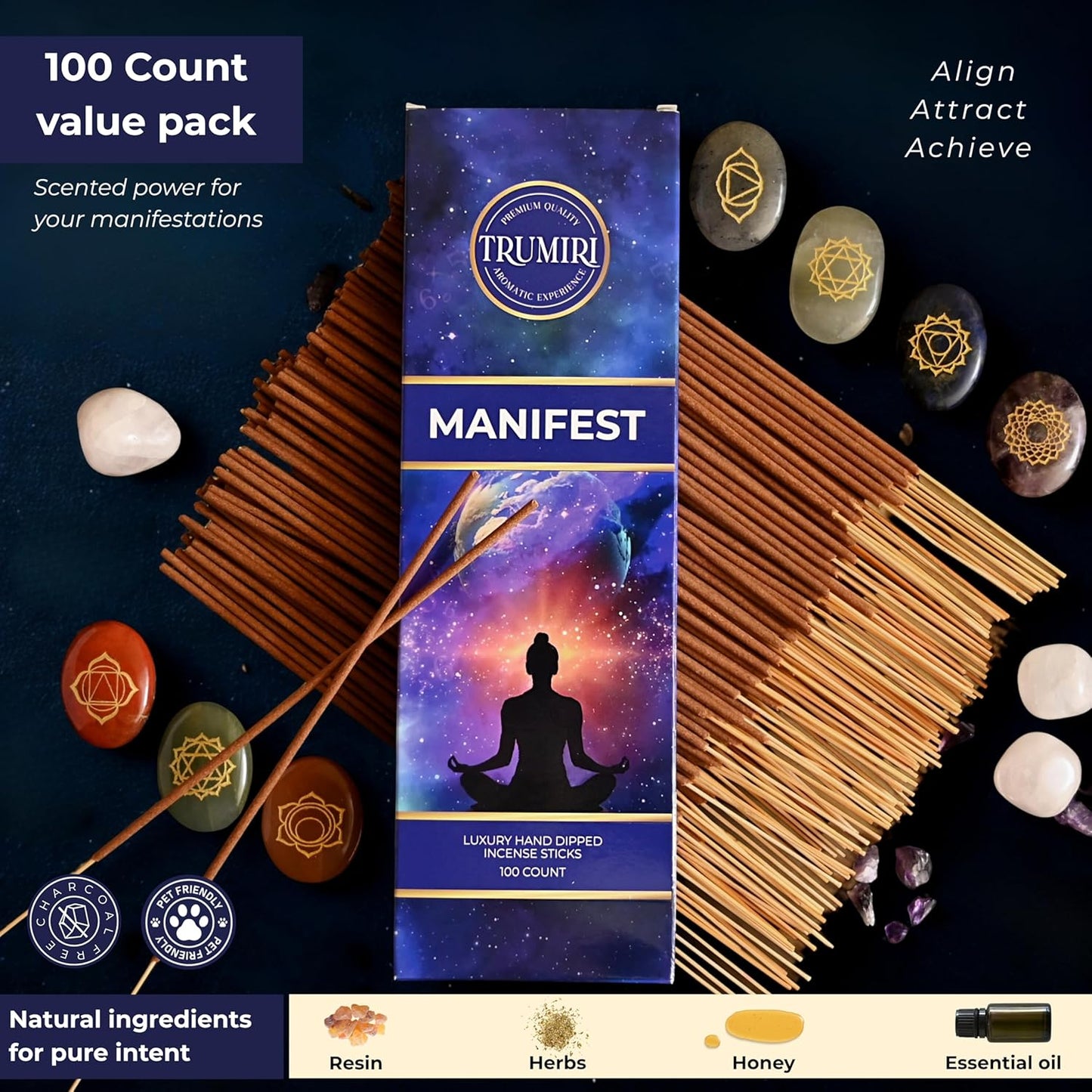 Manifest Incense Sticks - Pack of 100 Insence-Sticks - Made with Natural Raw Ingredients - Manifestation Insense Indian Spiritual Agarbatti Non Toxic Incents
