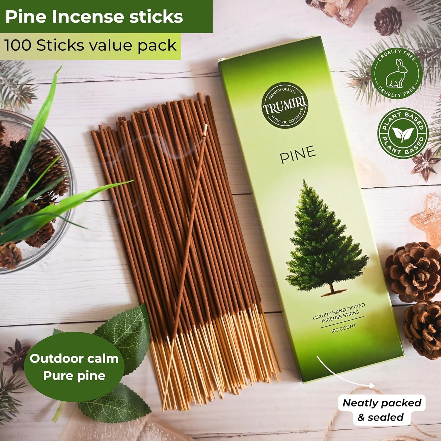 Pine Incense Sticks - Bulk Pack of 100 Insence-Sticks - Made with Natural Pino Oil - Scented Incienso Aromaticos Non Toxic Inscent Insense