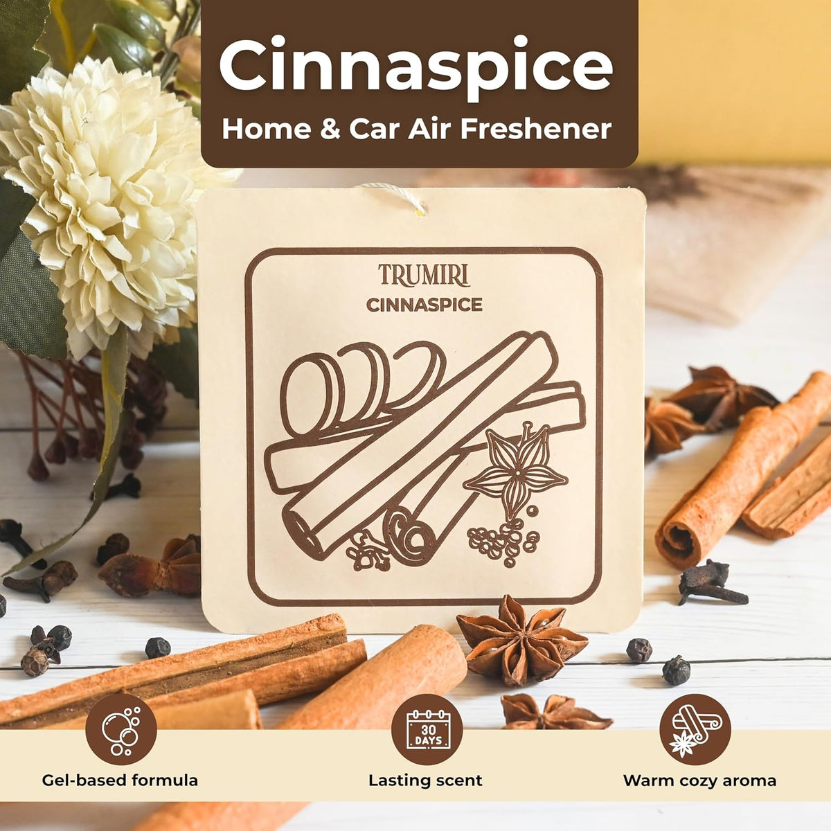 Cinnamon Scented Drawer & Closet Air Freshener Sachet –Pack of 3– Long-Lasting Hanging Sachet Bag, Scent Diffuser, Odor Eliminator, Wardrobes, Dressers & Fabric– Home Fragrance Gift Set for Neighbors
