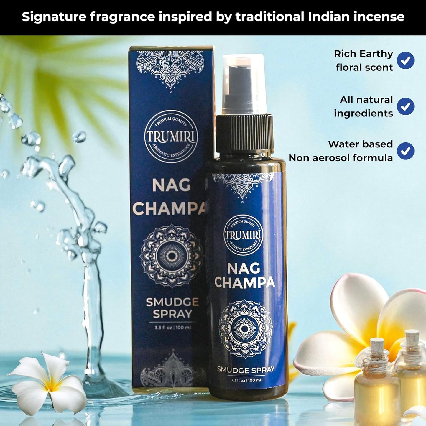 Nag Champa Aura Spray Made With Natural Nag Champa Oil - Essential Oil Air Freshener And Natural Room Spray - Safe On Body And Linen For Spiritual Smudge Rituals