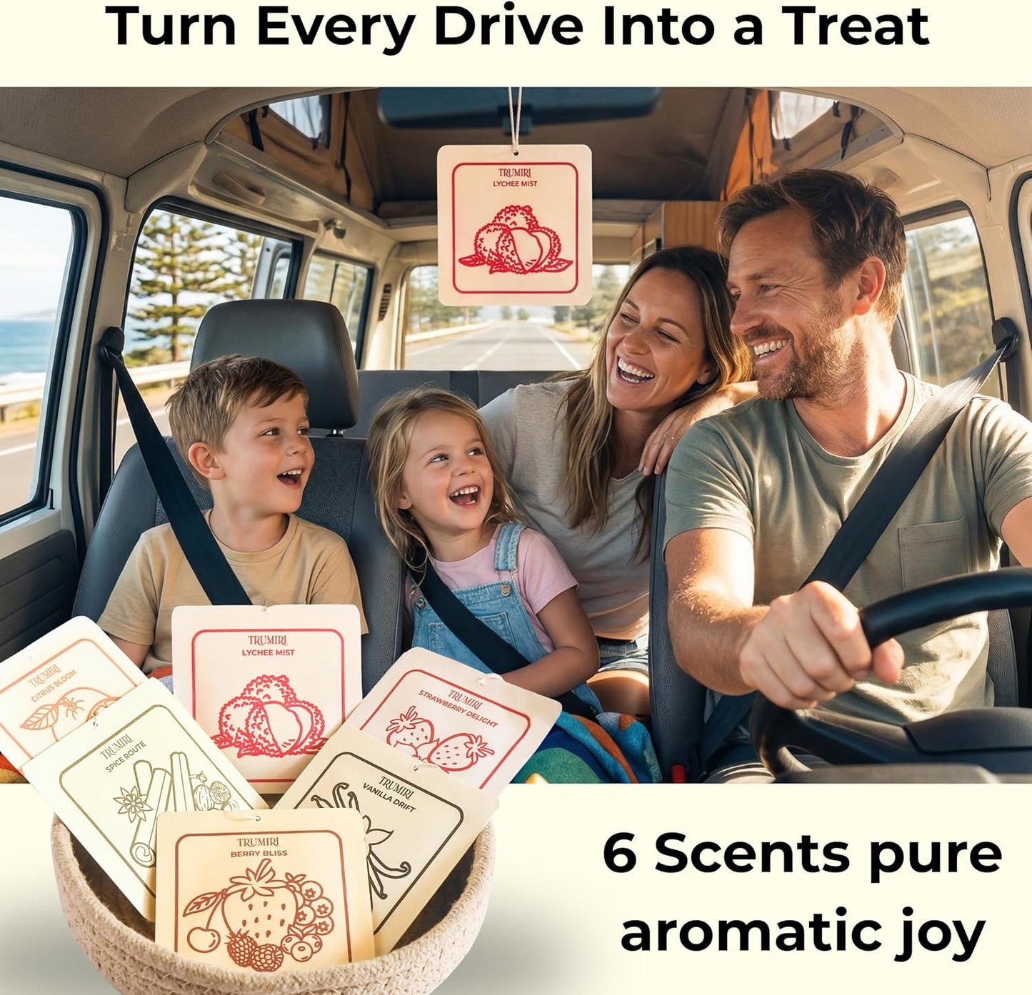 Long Lasting Car Air Freshener Deodorizer Hanging Type Gel Based Scent Diffuser - Variety Pack Of 6 - Citrus Bloom|Lychee Mist|Strawberry Delight|Berry Bliss|Spice Route|Vanilla