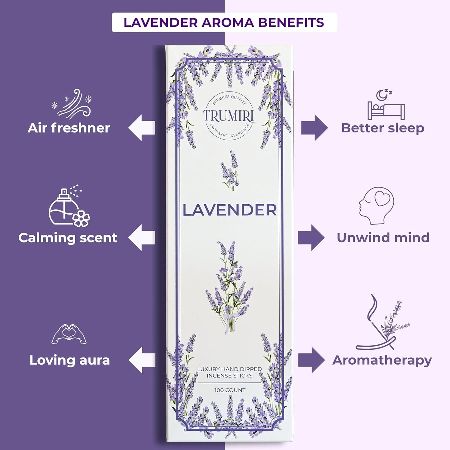 Lavender Incense Sticks - Pack of 100 Insence-Sticks - Inciensos Aromaticos Made with Natural Lavender Essential Oil - Scented Inscents Non Toxic Insense