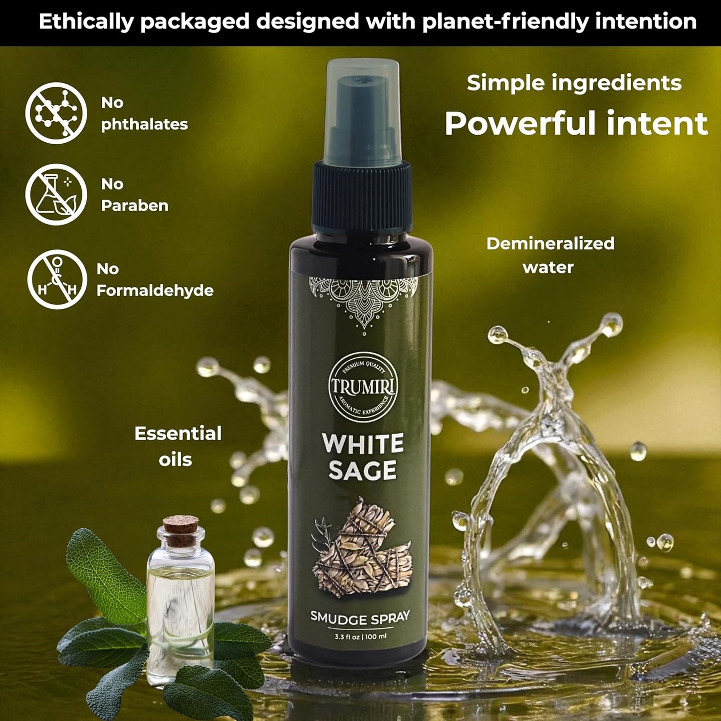 White Sage Spray for Spiritual Cleansing Negative Energy and Protection - Smudge Spray Made with Natural Non Toxic Sage Essential Oil - Salvia Blanca para Limpiar