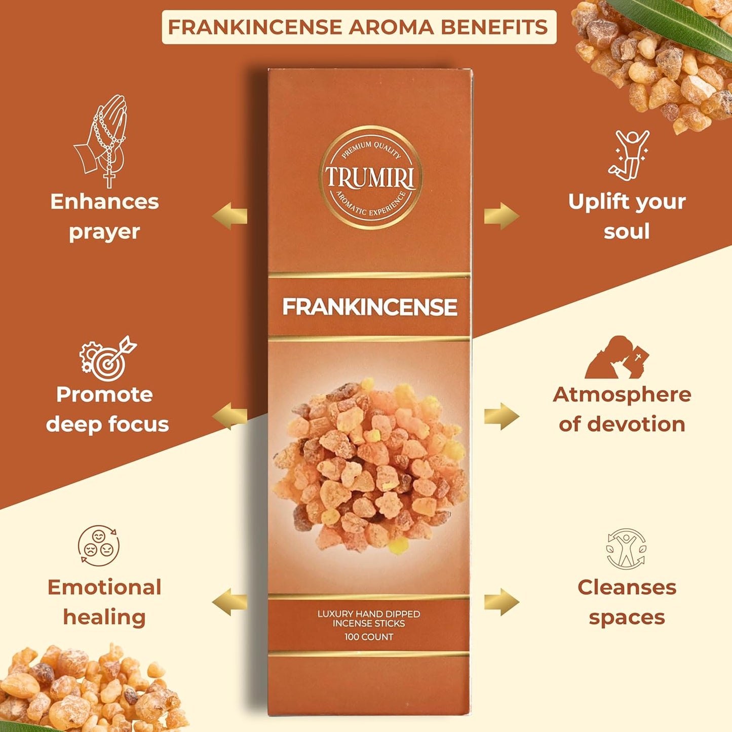 Frankincense Incense Sticks - Pack of 100 Insence-Sticks for Catholic Christian Church - Made with Natural Non Toxic Incienso - Scented Insense Spiritual Agarbatti Incents