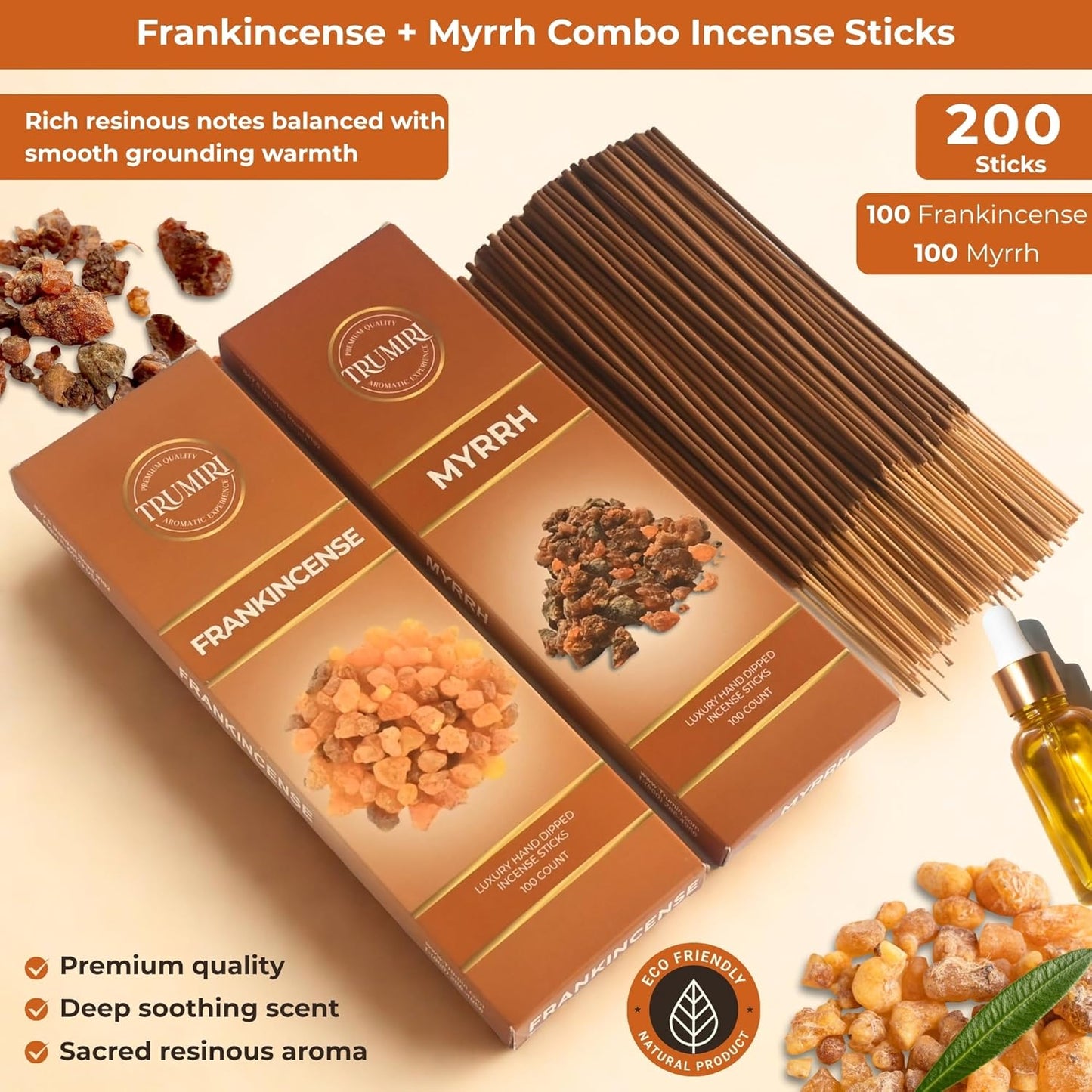 Frankincense & Myrrh - Combo Pack of Incense Sticks - 100 Inscents-Sticks of Each Scent - Total 200 Insence - Non Toxic Incienso for Smudge Rituals and Spiritual Cleansing of Negative Energies