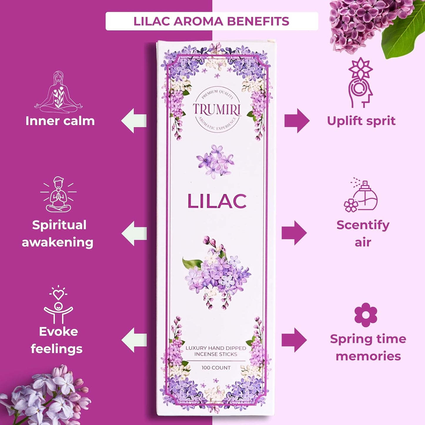 Lilac Incense Sticks - Pack of 100 Inscents-Sticks - Inciensos Aromaticos para La Casa - Made with Natural Insence Ingredients - Scented Insense Non Toxic Incents