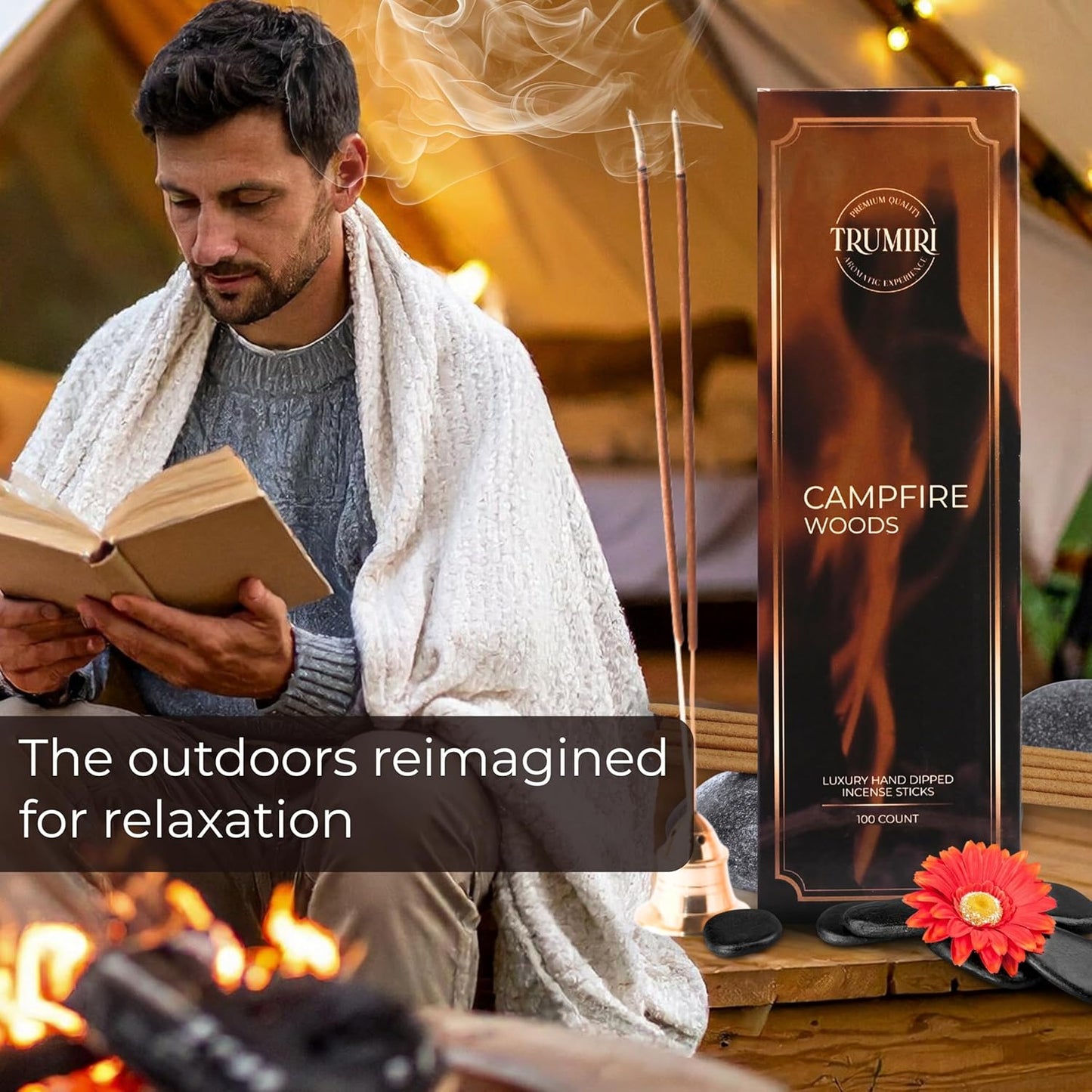 Campfire Woods Incense Sticks - Pack of 100 Inscents-Sticks - Inciensos Aromaticos para La Casa - Made with Natural Ingredients - Scented Insence Non Toxic Insense Incents