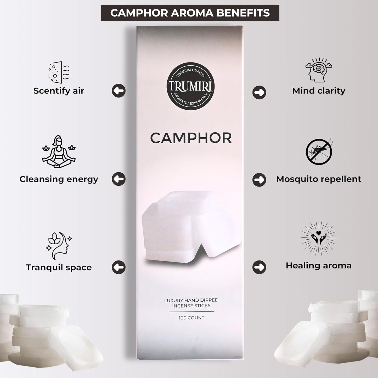 Camphor Incense Sticks - Bulk Pack of 100 Insence-Sticks - Made with Natural Non Toxic Alcanfor Inscent - Scented Incienso Spiritual Insense Incents