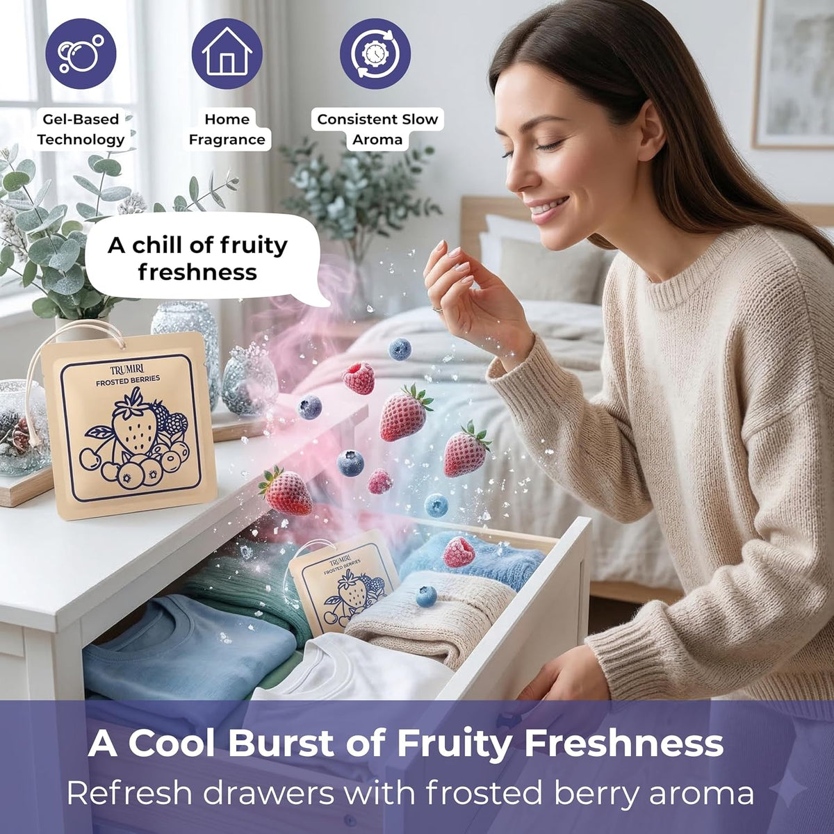 Frosted Berries Scented Drawer & Closet Air Freshener Sachet–Pack of 3–Long-Lasting Hanging Sachet Bag, Scent Diffuser, Odor Eliminator,Wardrobes Dressers,Fruity–Home Fragrance Gift Set for Christmas