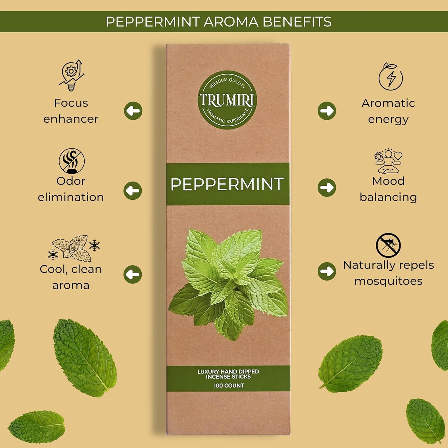 Peppermint Incense Sticks - Pack of 100 Inscents-Sticks - Inciensos Aromaticos Made with Natural Essential Oil - Scented Insence Non Toxic Insense Incents