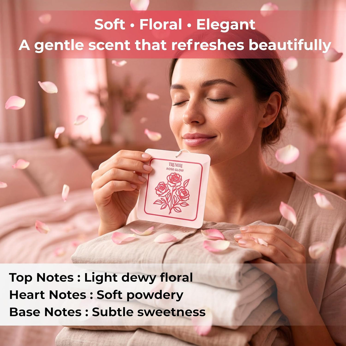 Rose Glow - Scented Sachets for Drawer and Closet Freshener with Long Lasting Scent - Pack of 3 - Home Fragrance Sachet Bag Dresser Refresher Packet - Olores para Closet De Ropa