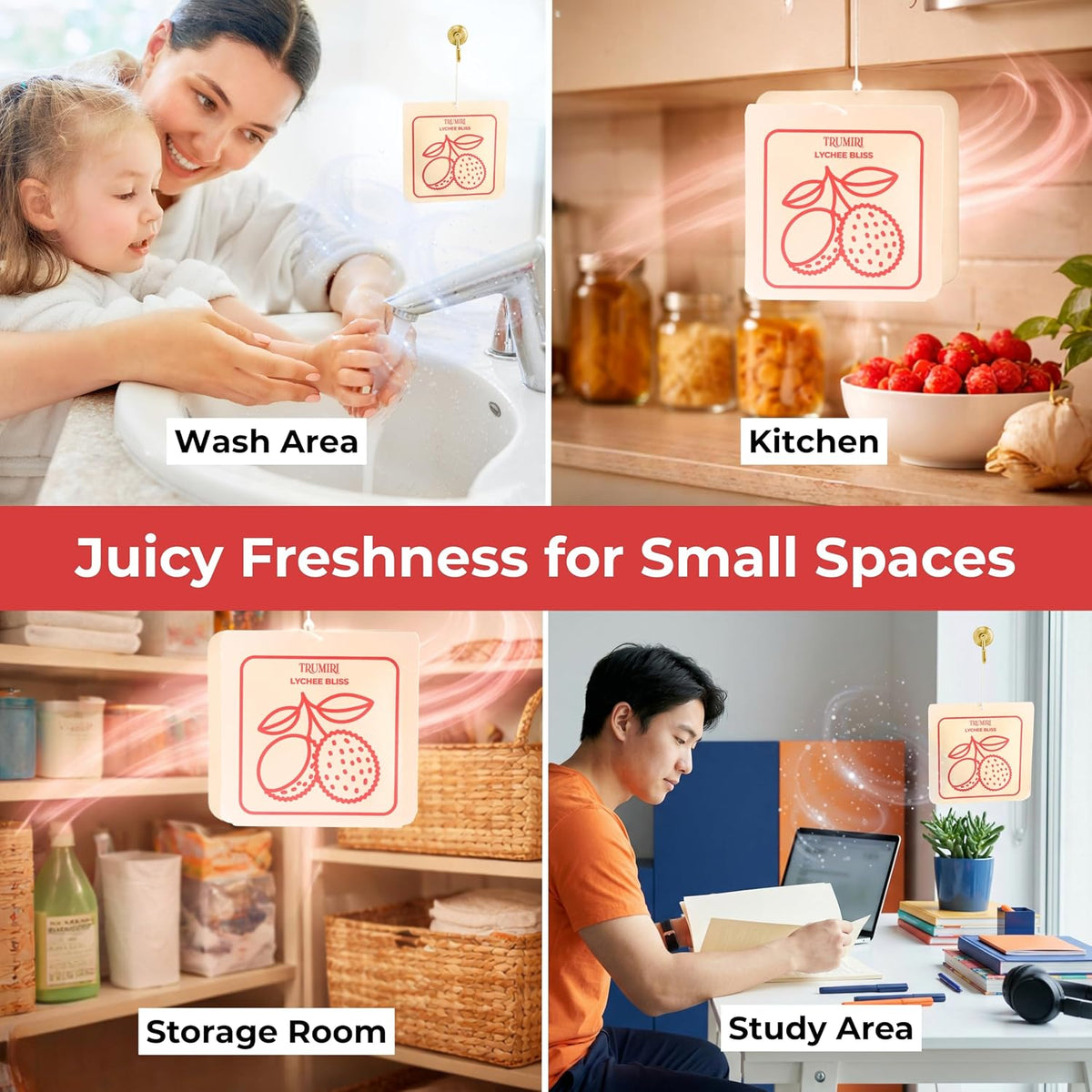 Lychee Bliss - Room Deodorizer Gel Odor Eliminator For Home - Pack Of 3 - Bathroom Air Freshener Odor Absorber - Closet Deodorizer - Non Plug In Strong Scent For Kitchen Trash Basement Shoe Rack