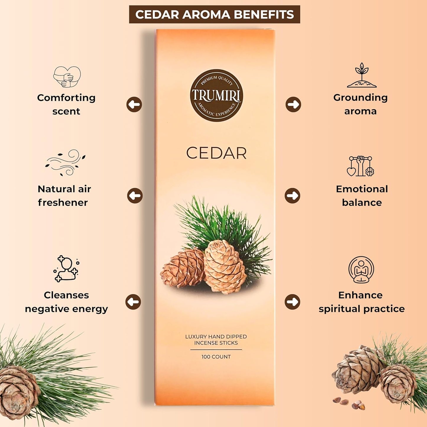 Cedar Incense Sticks - Pack of 100 Insence-Sticks Inciensos Aromaticos - Made with Natural Cedarwood Oil - Scented Insense Non Toxic Inscent Incence