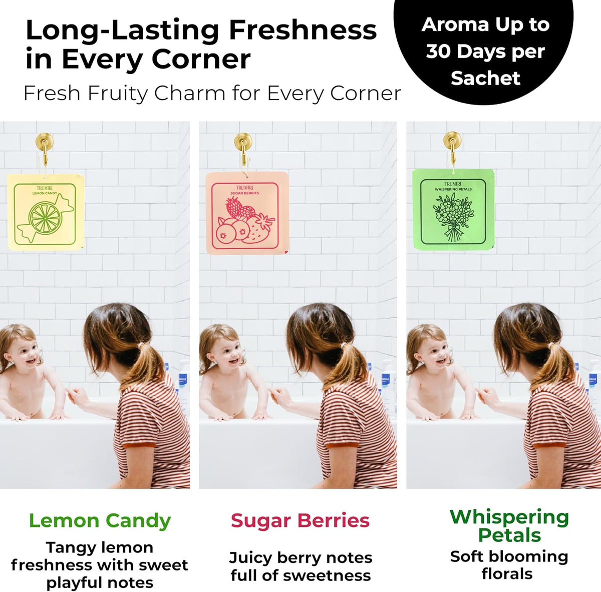 Room Deodorizer Gel Odor Eliminator For Home - Variety Pack Of 3 - Lemon Candy|Sugar Berries|Whispering Petals - Non Plug In Strong Scent Bathroom Air Freshener Odor Absorber Closet Deodorizer