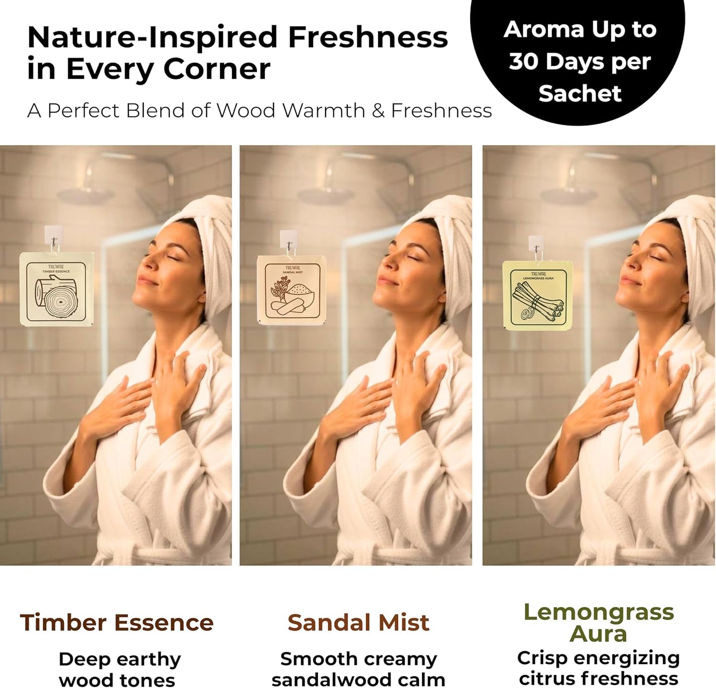 Room Deodorizer Gel Odor Eliminator For Home - Variety Pack Of 3 - Timber Essence|Sandal Mist|Lemongrass Aura Bathroom Air Freshener Odor Absorber - Long Lasting Strong Scent For Kitchen Trash Closet