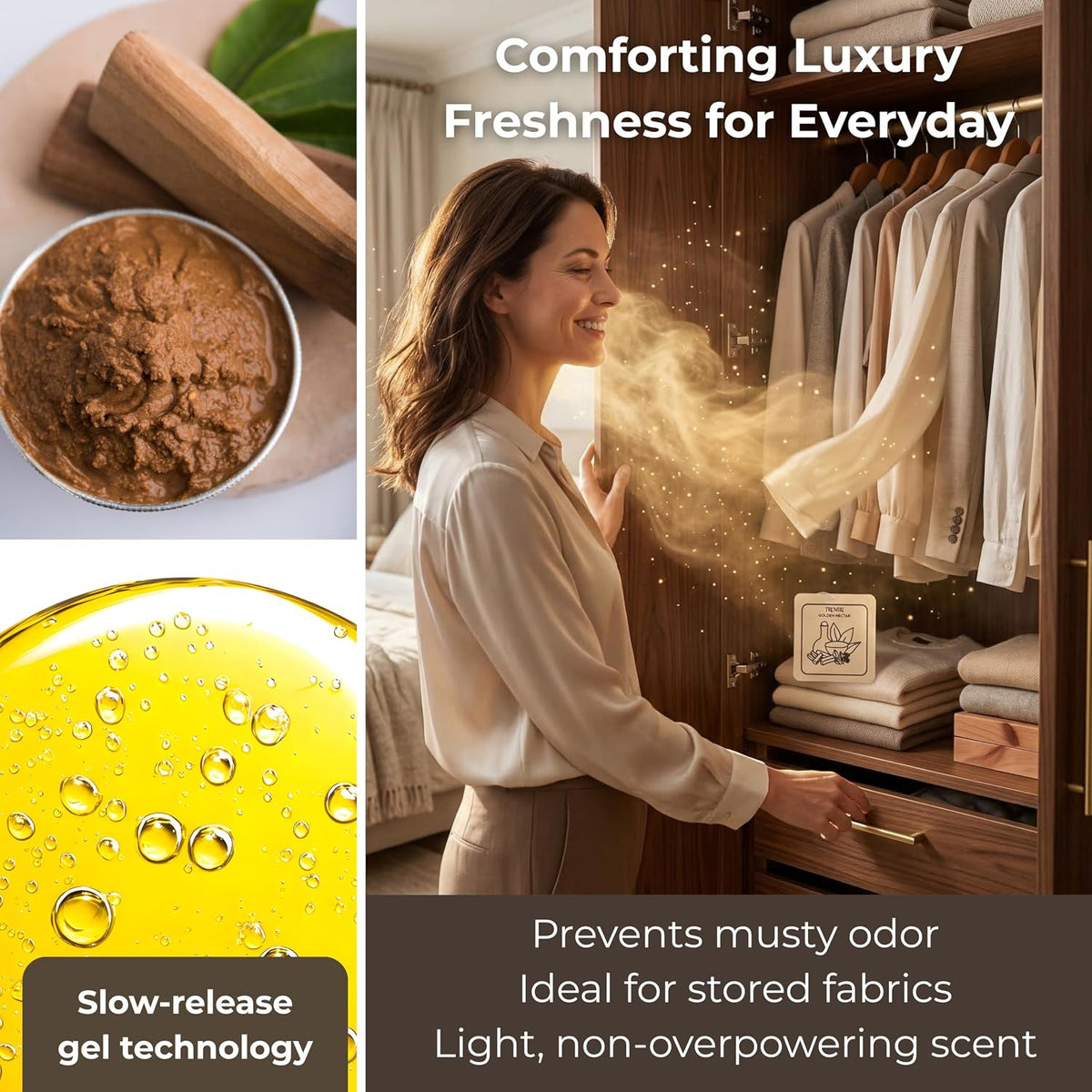 Sandalwood Scented Drawer and Closet Air Freshener Sachet – Long-Lasting Hanging Sachet Bag, Scent Diffuser, Odor Eliminator, Wardrobes, Dressers, Linen Closets – Home Fragrance Gift Set for Men