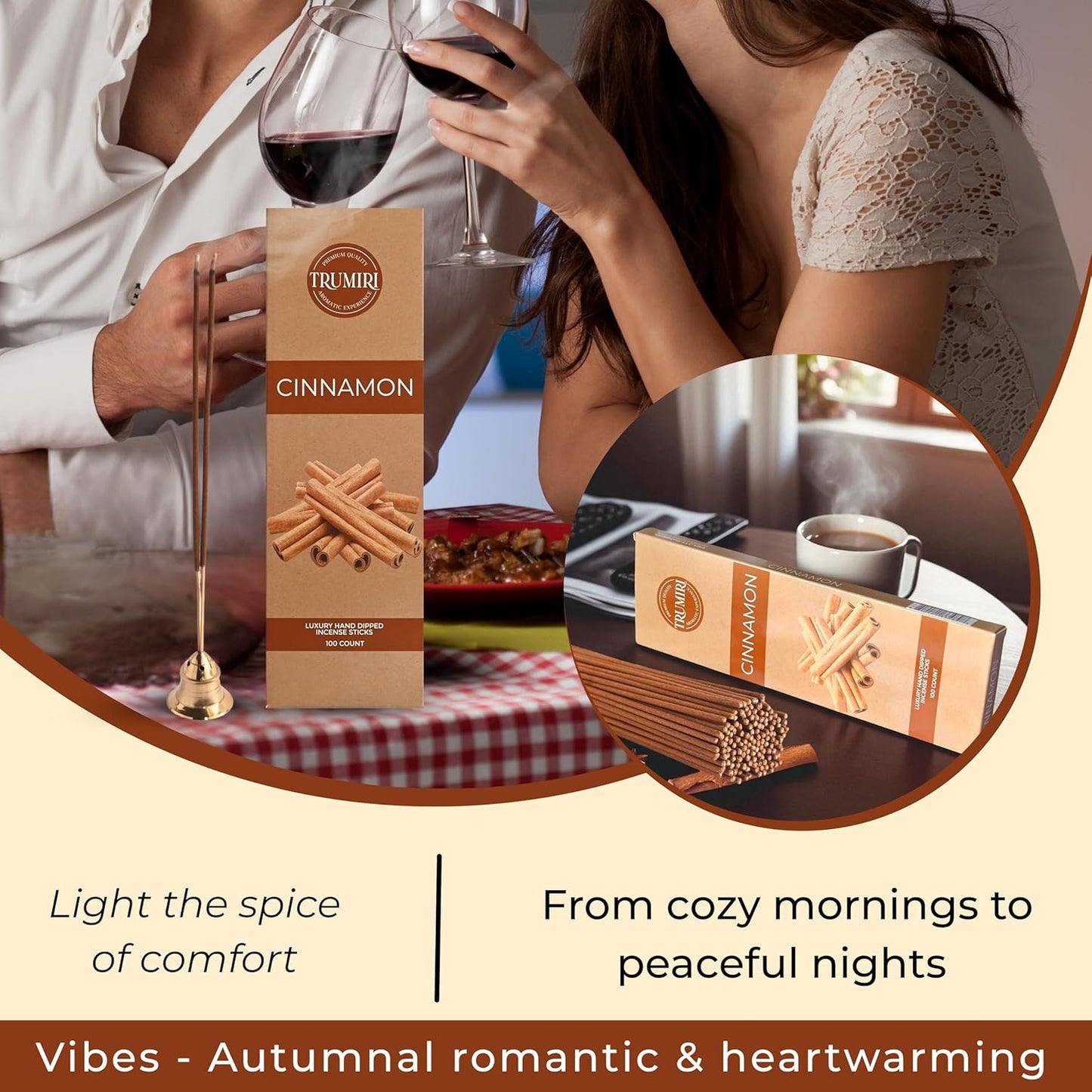 Cinnamon Incense Sticks - Pack of 100 Insence-Sticks - Incienso De Canela Made with Natural Inscent Ingredients - Scented Insense Non Toxic Incents