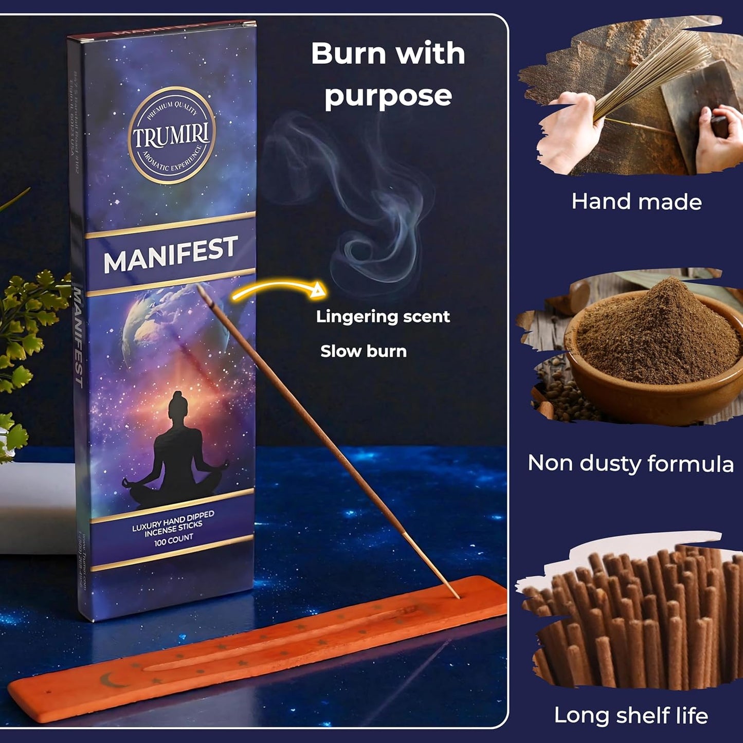 Manifest Incense Sticks - Pack of 100 Insence-Sticks - Made with Natural Raw Ingredients - Manifestation Insense Indian Spiritual Agarbatti Non Toxic Incents