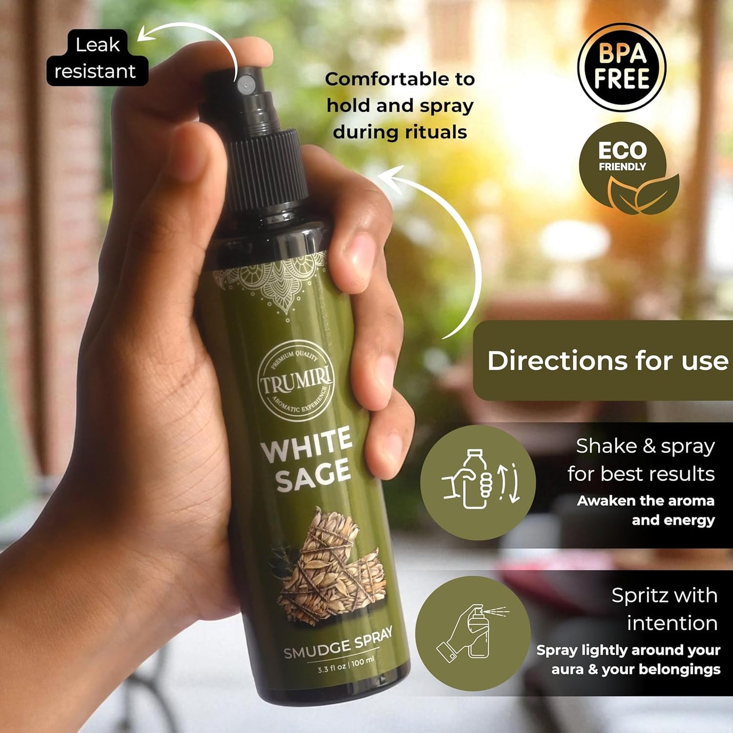 White Sage Spray for Spiritual Cleansing Negative Energy and Protection - Smudge Spray Made with Natural Non Toxic Sage Essential Oil - Salvia Blanca para Limpiar