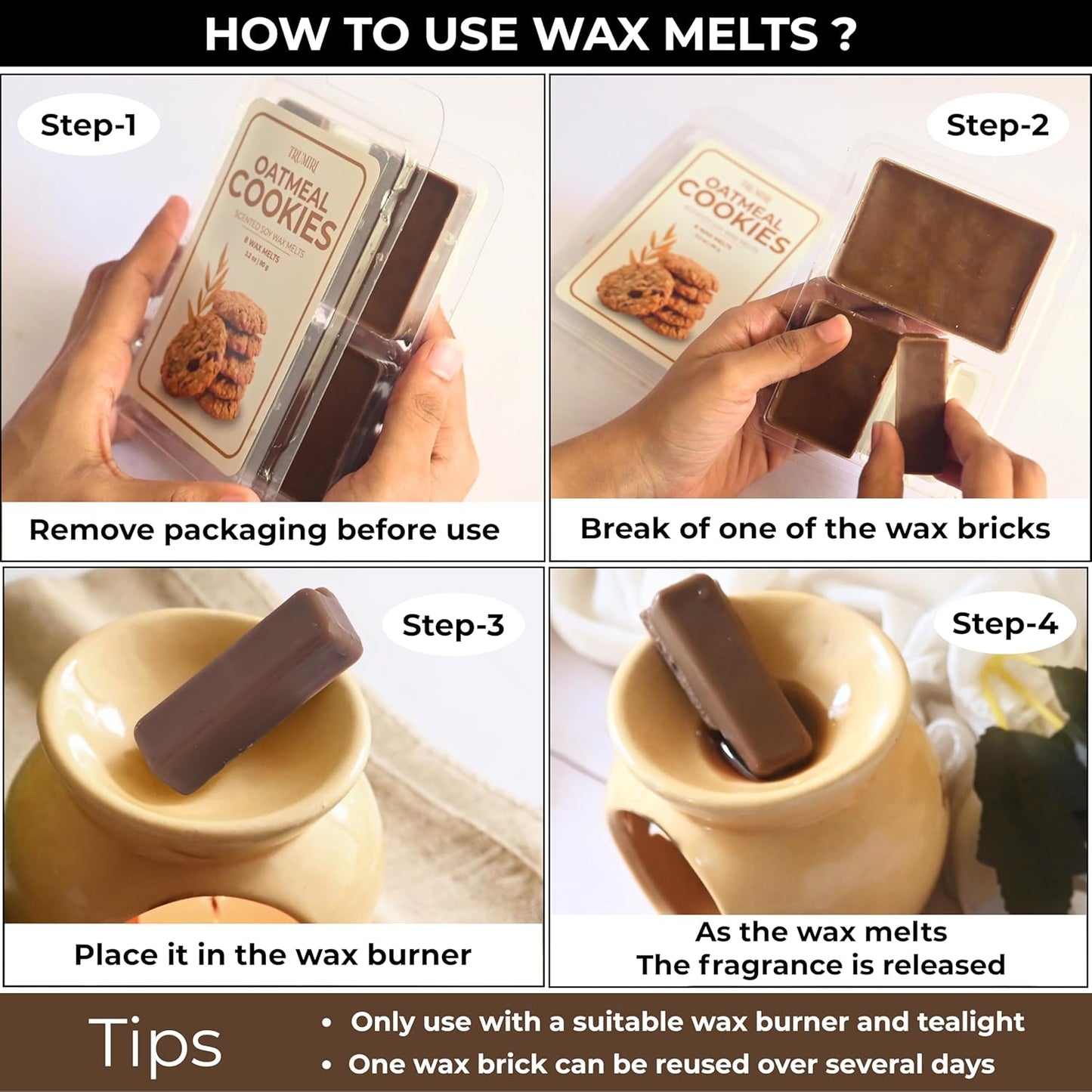 Oatmeal Cookies Scented Wax Melts - Made With Non Toxic Soy Wax And Essential Oils - Long Lasting Strong Scent Pet Safe Candle Wax Cubes Tarts For Warmers Pack Of 4 - Fall Christmas Holidays Gift