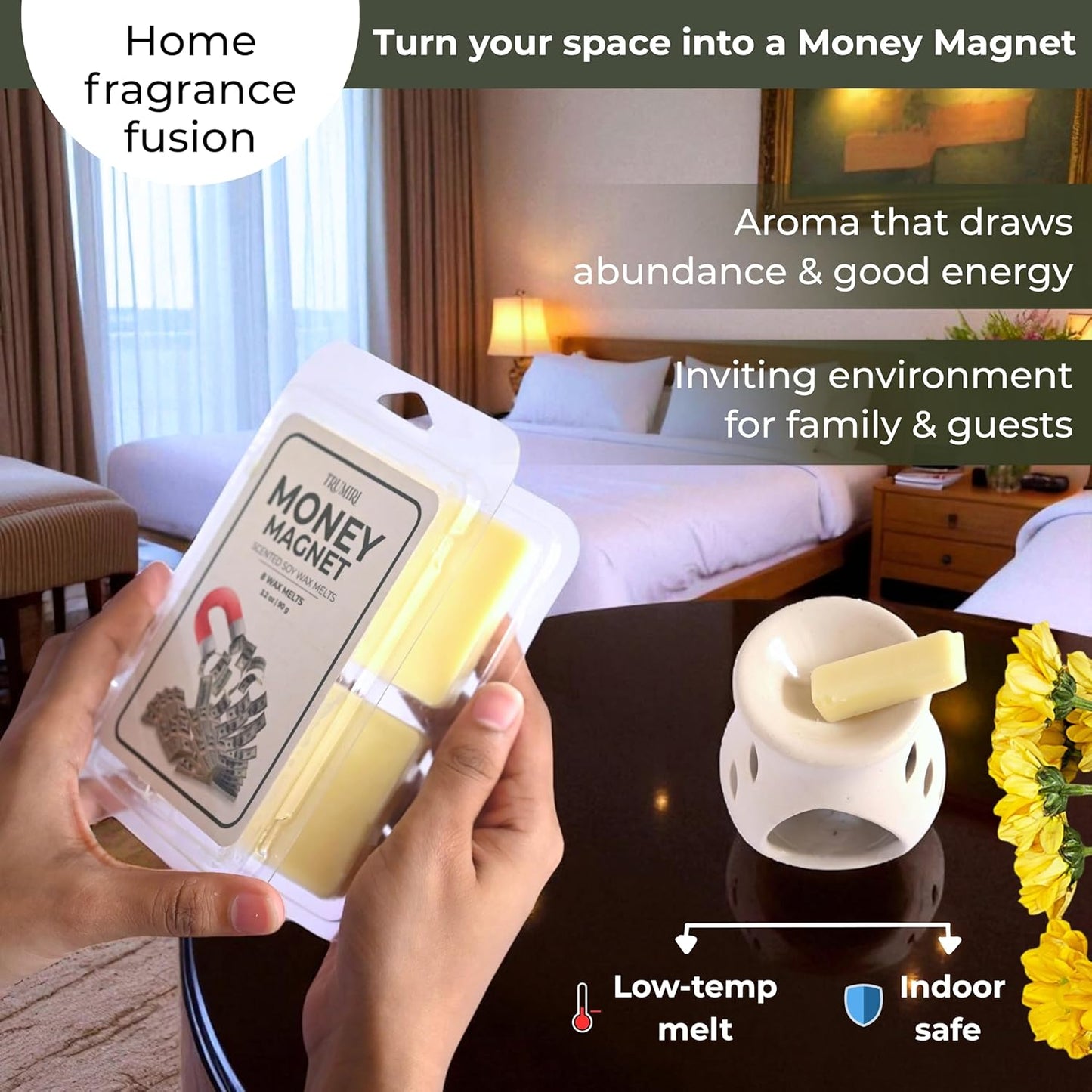 TRUMIRI Money Magnet Scented Wax Melts - Made with Non Toxic Soy Wax and Essential Oils - Long Lasting Strong Scent Pet Safe Candle Wax Cubes Tarts for Warmers - to Attract Money and Wealth