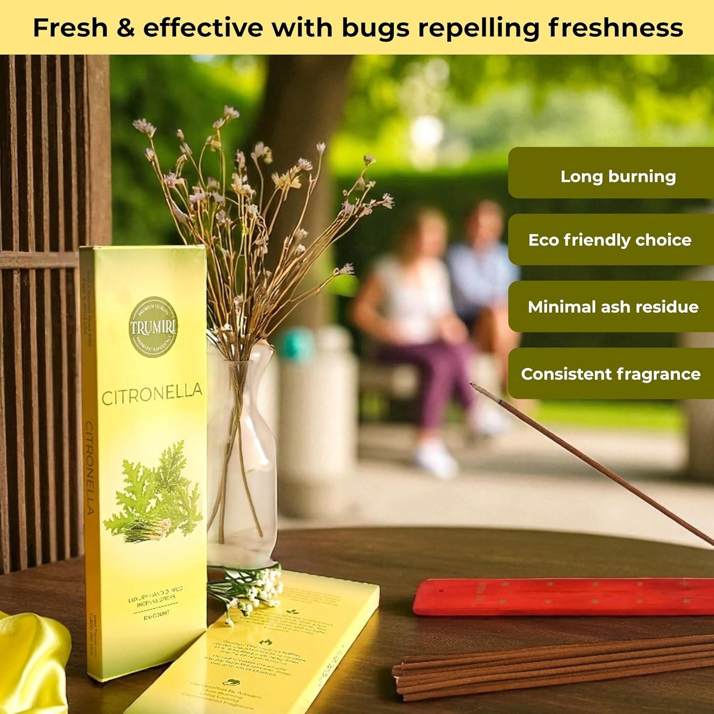 Citronella Incense Sticks - Pack of 100 Insence-Sticks - Made with Natural Citronela Oil - Scented Insense Outdoor Inscents Non Toxic Incents