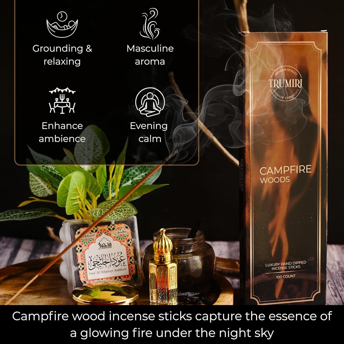 Campfire Woods Incense Sticks - Pack of 100 Inscents-Sticks - Inciensos Aromaticos para La Casa - Made with Natural Ingredients - Scented Insence Non Toxic Insense Incents