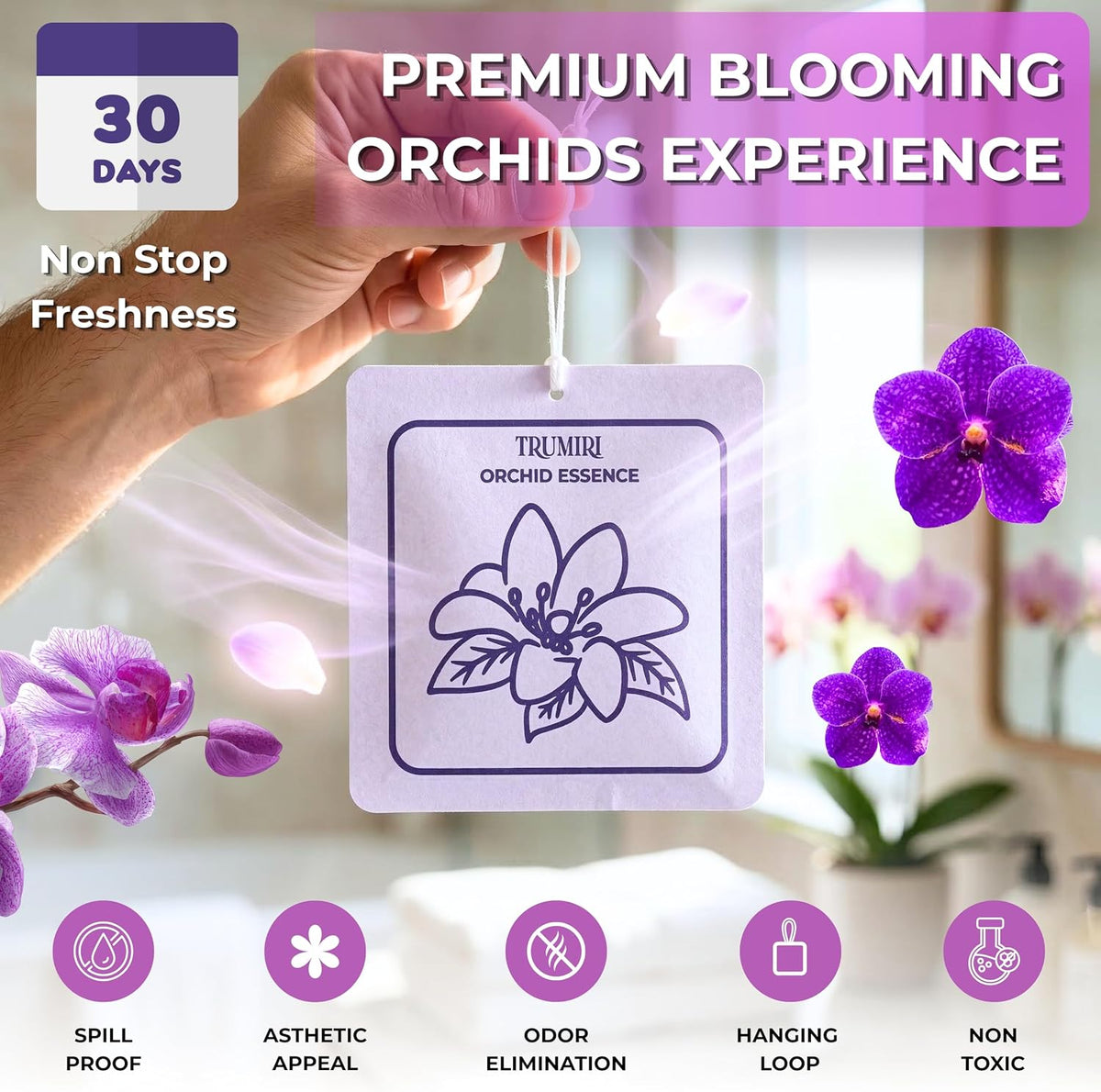 Orchid Essence - Scented Sachets for Drawer and Closet Freshener with Long Lasting Scent - Pack of 3 - Home Fragrance Sachet Bag Dresser Refresher Packet - Olores para Closet De Ropa
