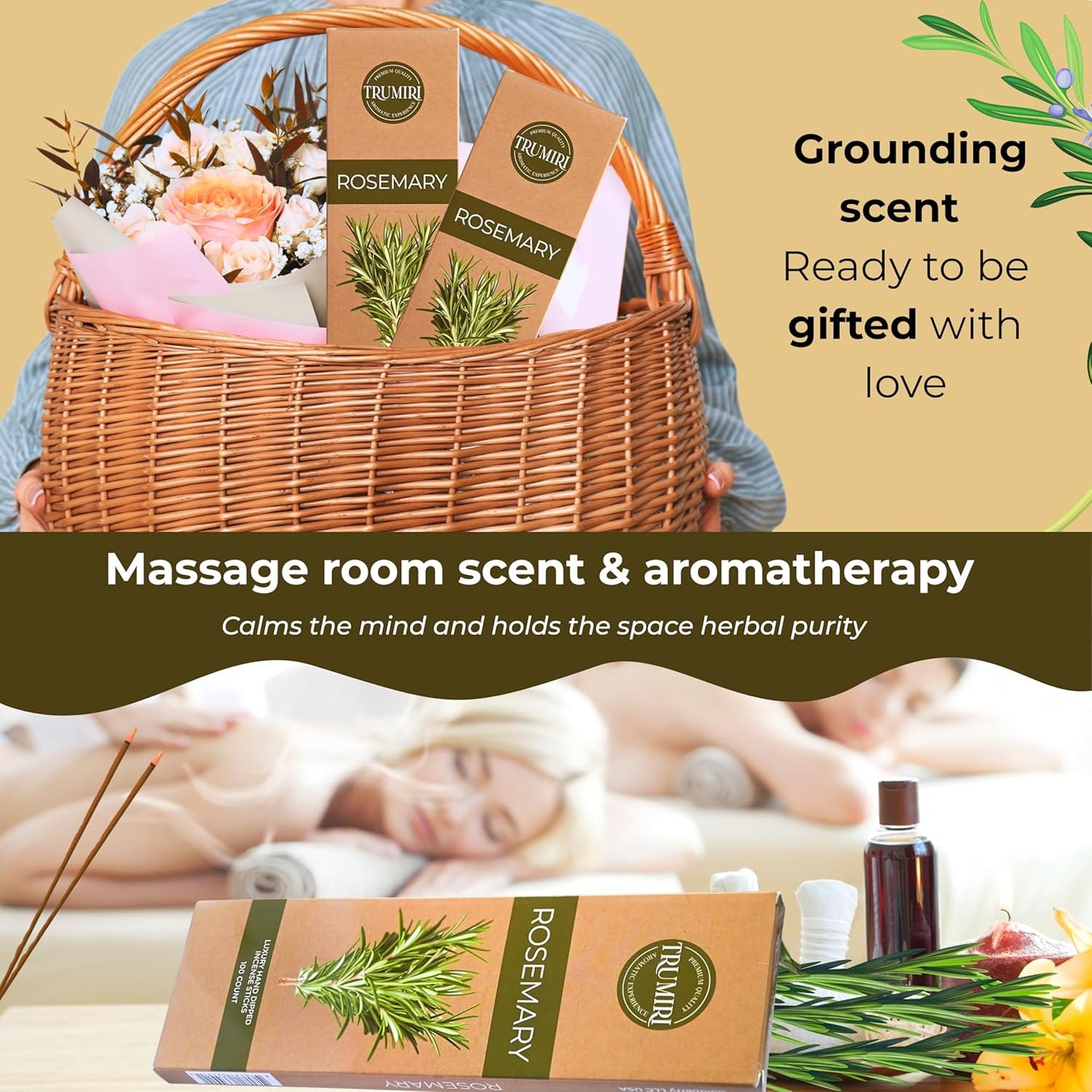 Rosemary Incense Sticks - Pack of 100 Inscents-Sticks Inciensos Aromaticos - Made with Natural Essential Oil - Scented Insence Non Toxic Agarbatti Incents