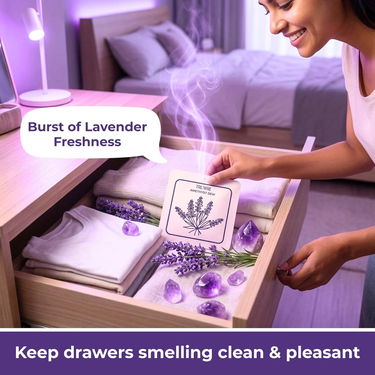 Amethyst Dew - Scented Sachets for Drawer and Closet Freshener with Long Lasting Scent - Pack of 3 - Home Fragrance Sachet Bag Dresser Refresher Packet - Olores para Closet De Ropa