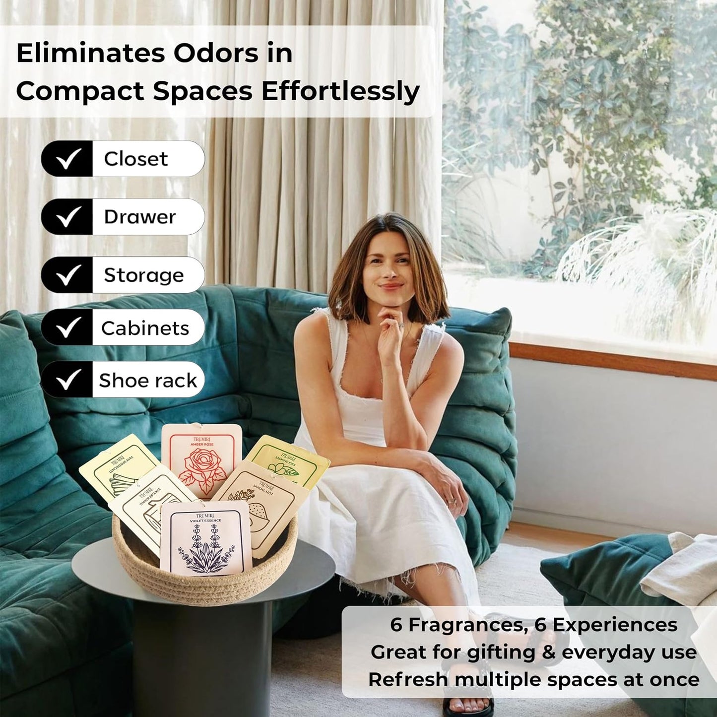 Room Deodorizer Gel Odor Eliminator For Home - Variety Pack Of 6 - Timber Essence|Sandal Mist|Lemongrass Aura|Violet Essence|Amber Rose|Jasmine Kiss - Bathroom Air Freshener Odor Absorber